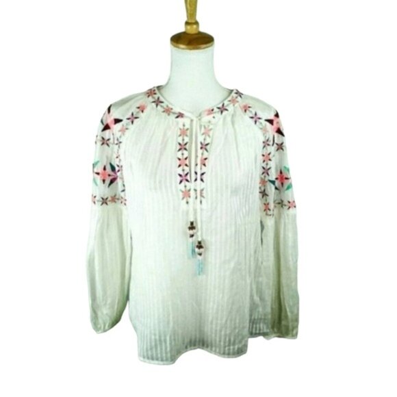 Bella Vere Embroidered Boho Peasant Top Cream - Picture 8 of 8